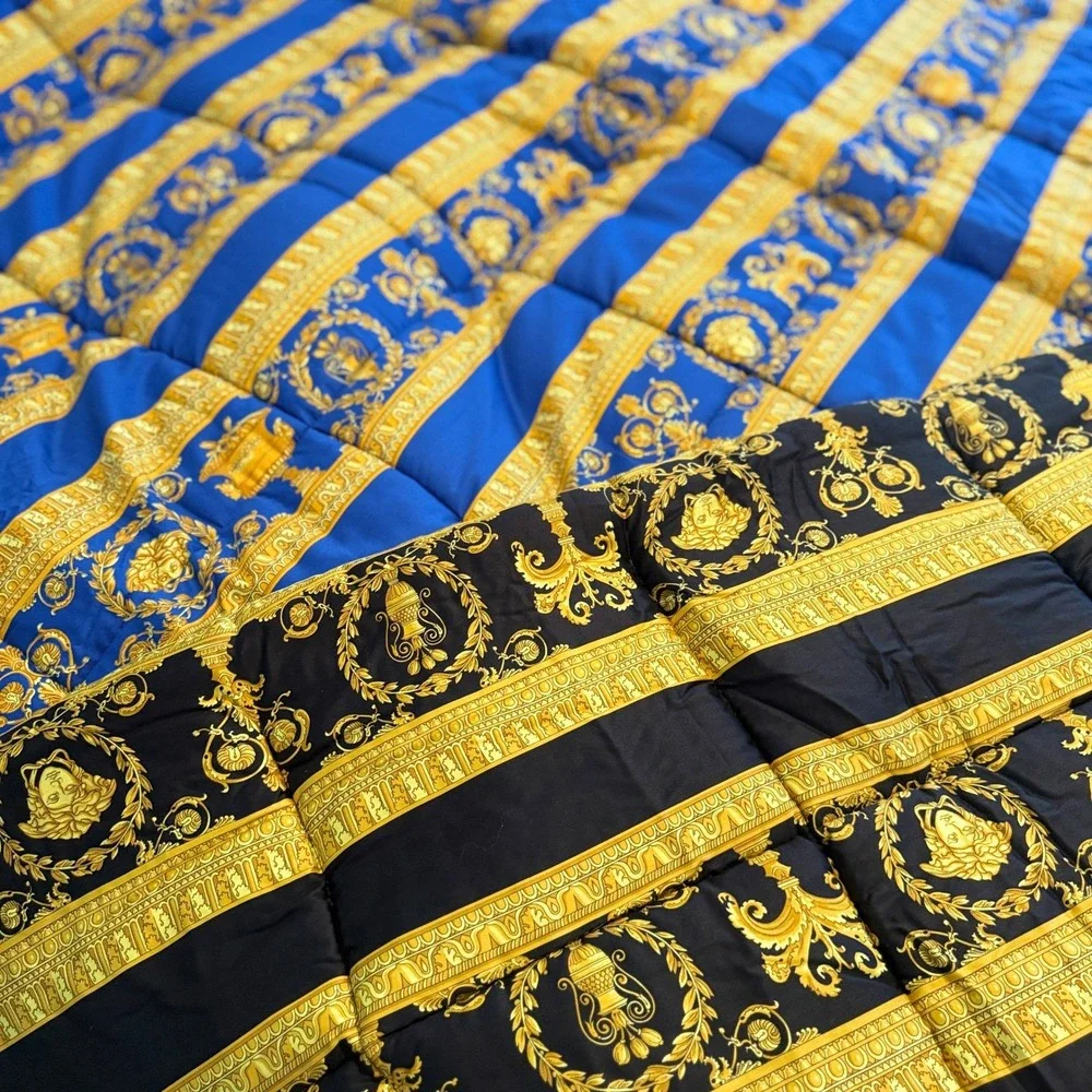 Versace Barocco Reversible Comforter Blue Black Gold Medusa Made in Italy NEW